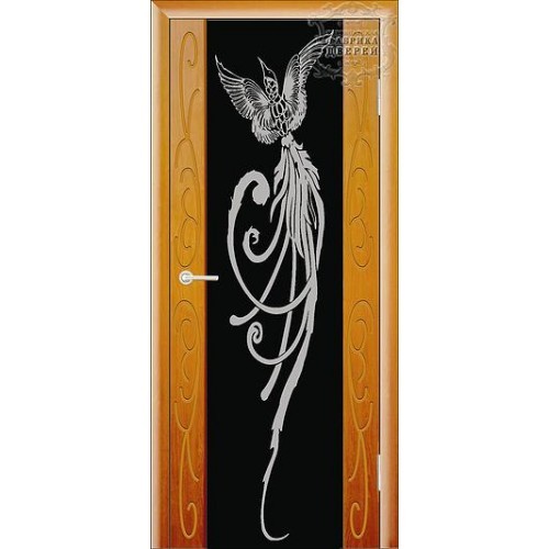 Дверь ДО Стиль Фиеста  (черное) с рисунком Жар-Птица
